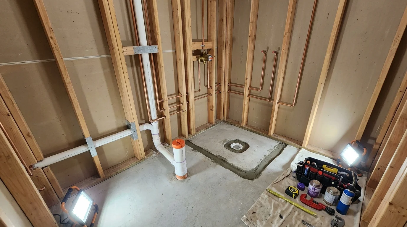 Bathroom rough-in plumbing during remodel by Johns Plumbing LLC in Vega Baja