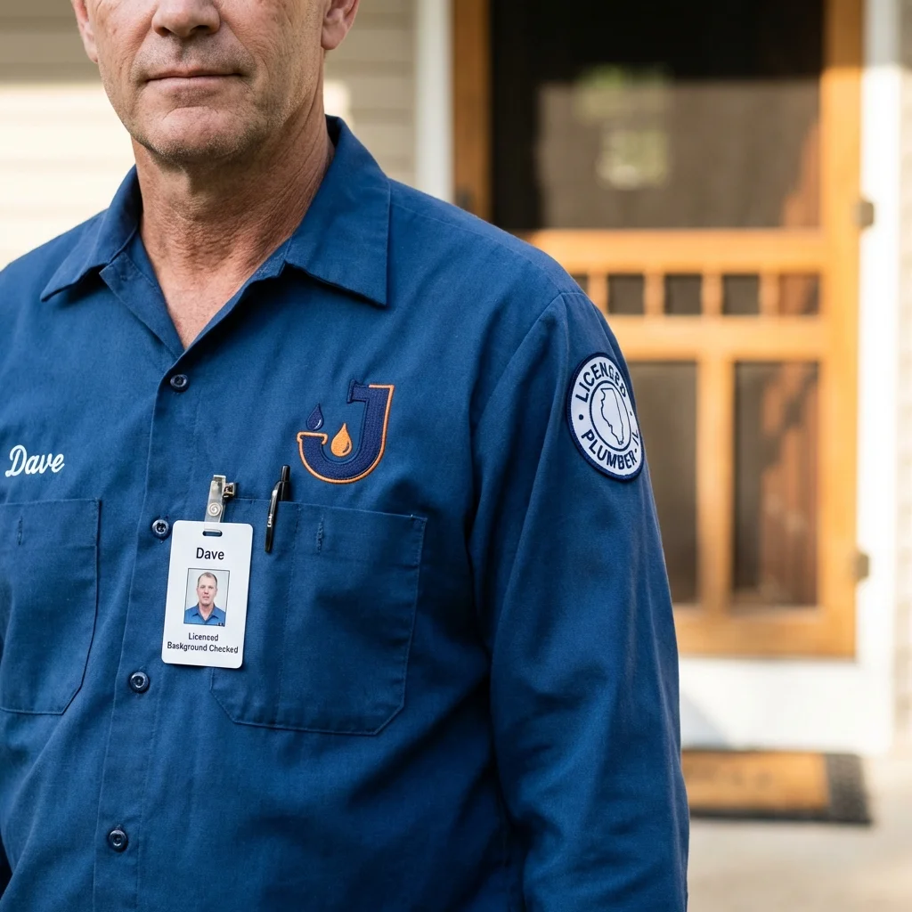 Licensed plumber showing ID badge in Vega Baja, PR
