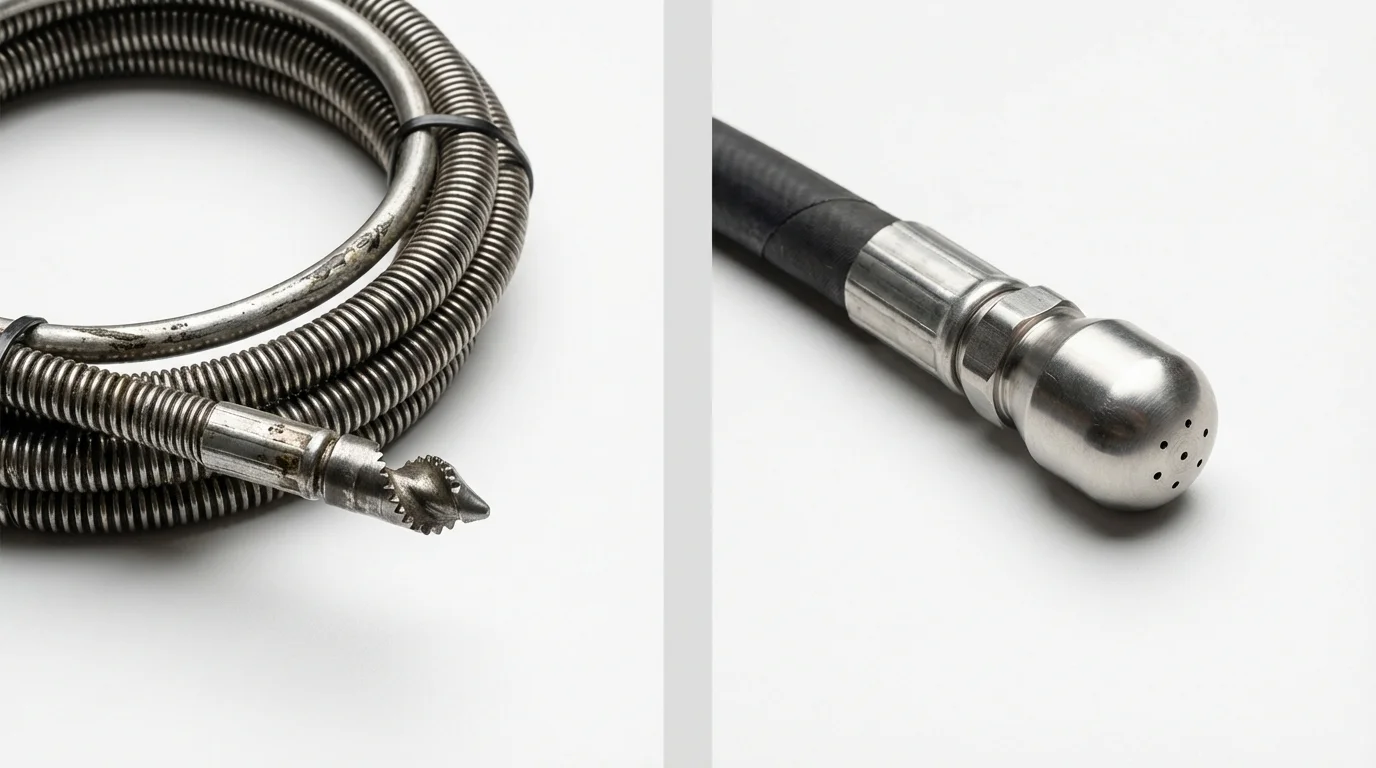 Drain snake cable and hydro jetting nozzle used for drain cleaning in Vega Baja, PR