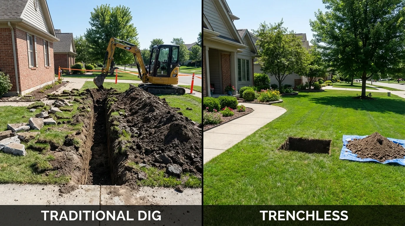 Trenchless sewer repair with minimal yard damage versus traditional excavation in Vega Baja, PR
